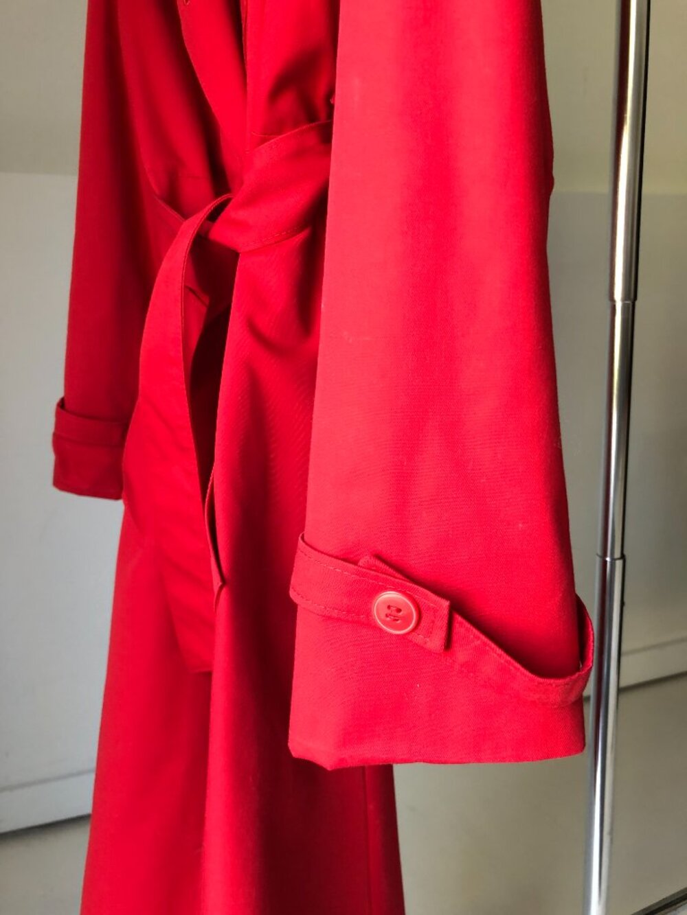 Vintage 70s Red Trench Coat United Fashion Oversized Collar Belted Maxi - Picture 10 of 13